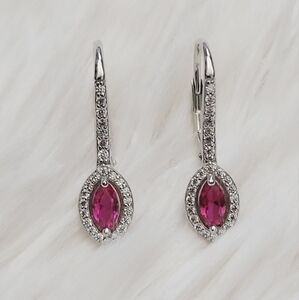 Sterling Silver Ruby Diamond Dangle Earrings